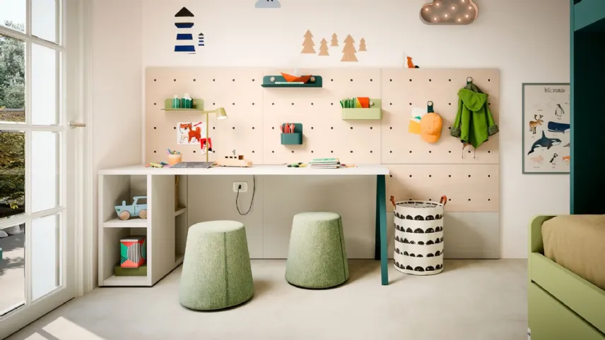 Nidi - Boiserie Dots: pannello forato accessoriabile con mensole e portaoggetti
