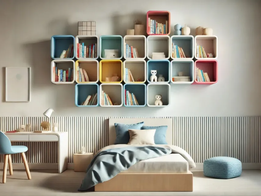 Librerie per camerette con cubi colorati